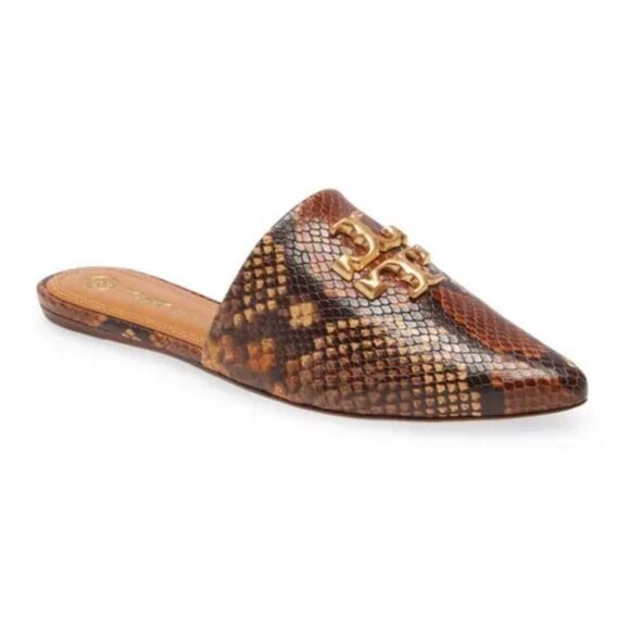 Tory Burch Shoes - Tory Burch Eleanor Snake-Embossed Leather Mules Slip On Leather Big Logo 5.5‎ M